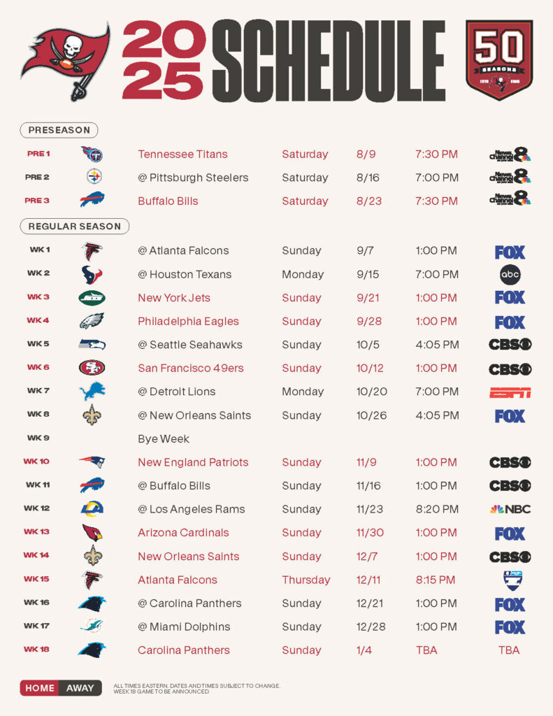 Buccaneers 2025 Schedule